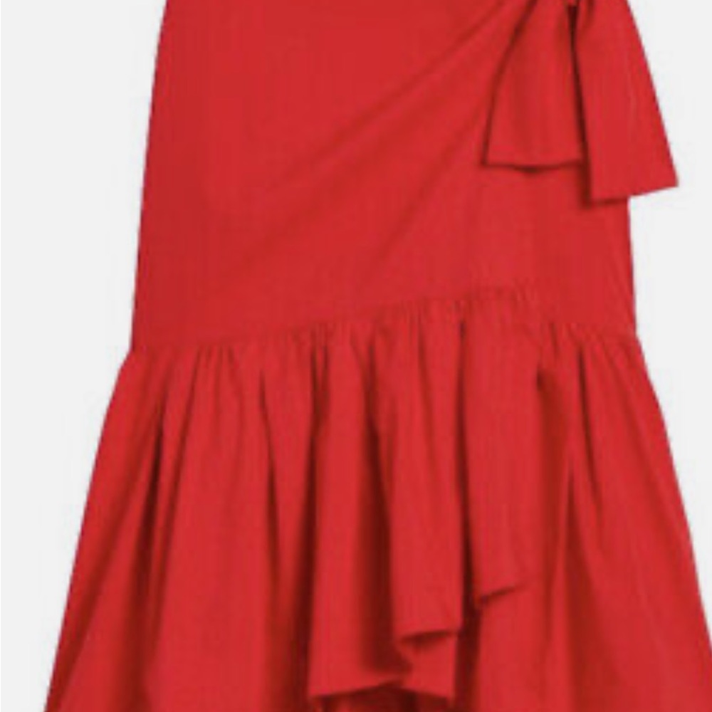 BANANA REPUBLIC Poplin Ruffle Wrap Skirt Ultra Red Cotton Blend High Low